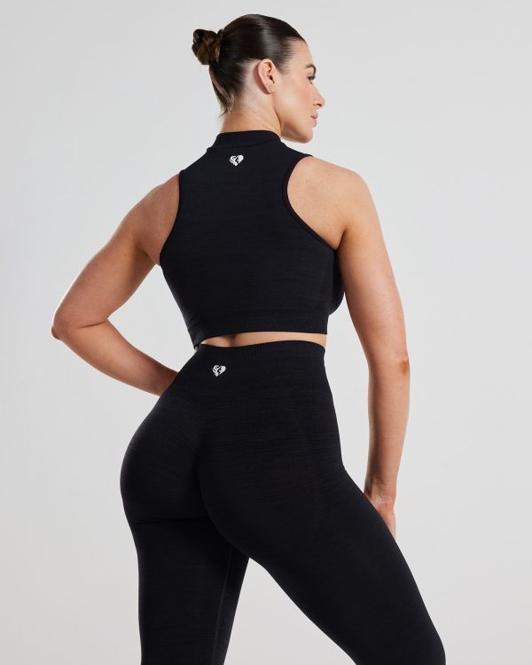 Define Seamless Half Zip Crop Tank | Black For Cheap - Image 5