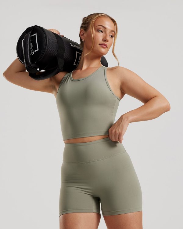 Essential Crop Tank Top | Olive Hot on Sale - Image 2