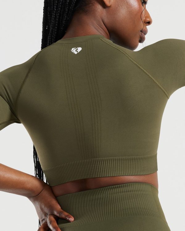 Power Seamless Short Sleeve Crop Top | Khaki Online Sale - Image 3