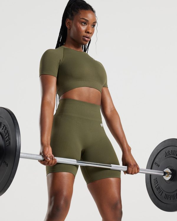 Power Seamless Short Sleeve Crop Top | Khaki Online Sale - Image 2