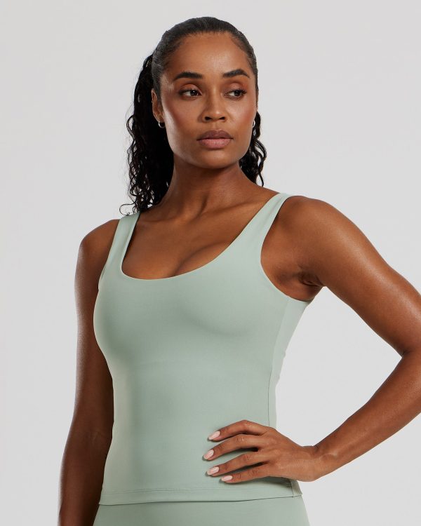 Essential Built-In Bra Scoop Back Tank | Pistachio For Cheap