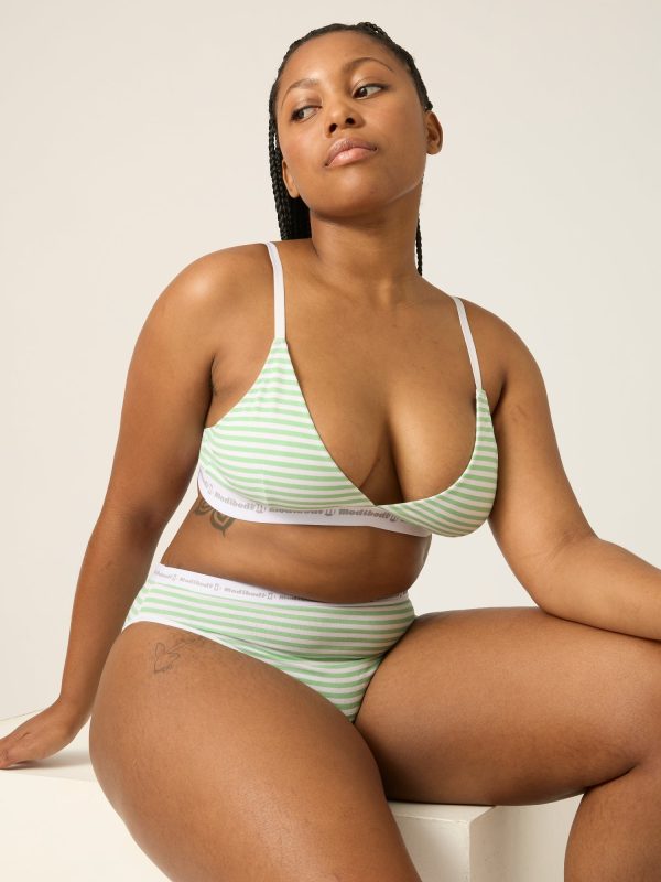 Basic Triangle Bralette Meadow Green Stripe Cheap - Image 3