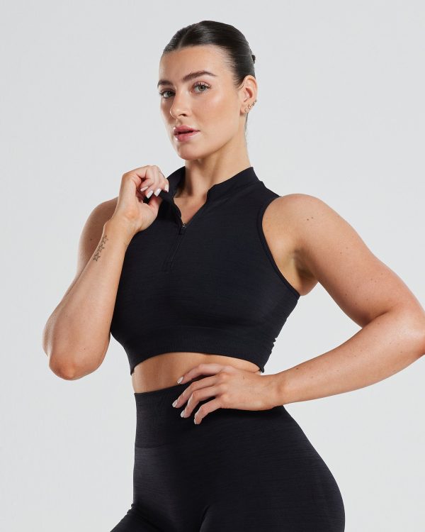 Define Seamless Half Zip Crop Tank | Black For Cheap