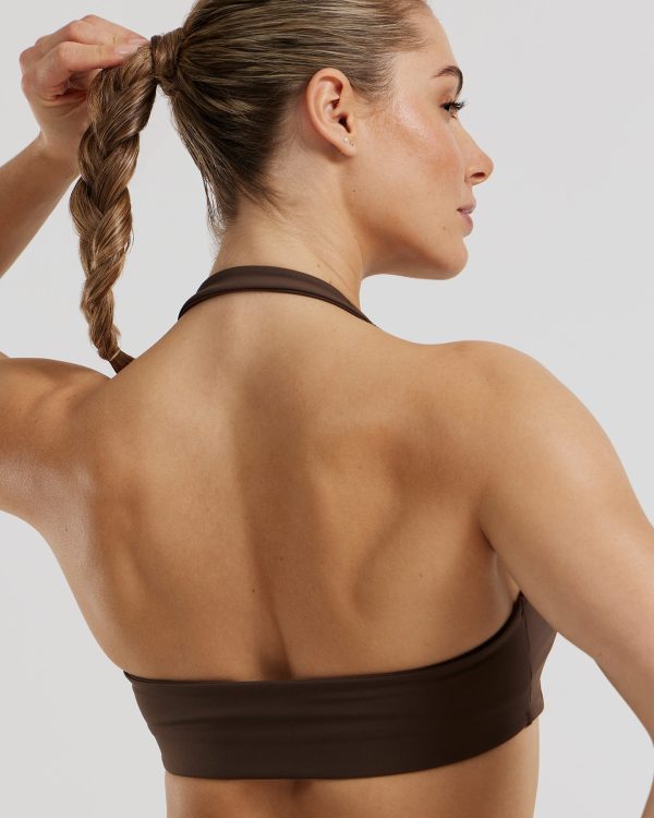 Essential Twist Front Halter Bra | Cocoa Online now - Image 2