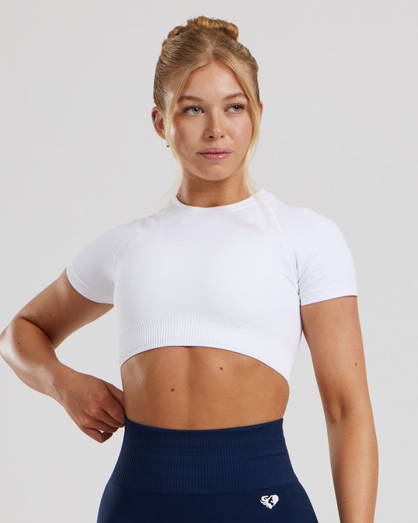 Power Seamless Short Sleeve Crop Top | White Sale