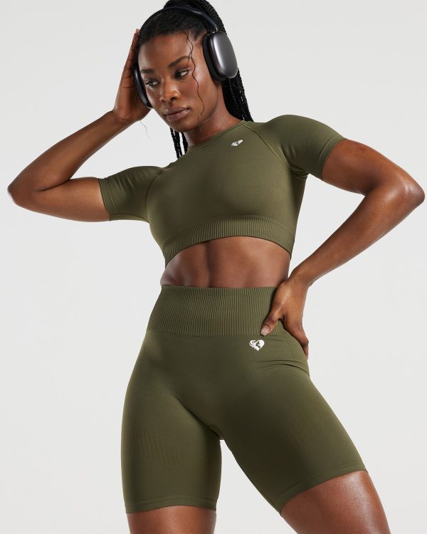 Power Seamless Short Sleeve Crop Top | Khaki Online Sale - Image 5