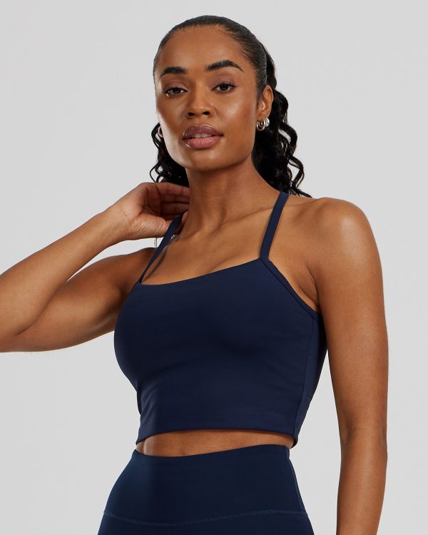 Essential Built-In Bra Crop Tank Top | Sapphire Blue Cheap