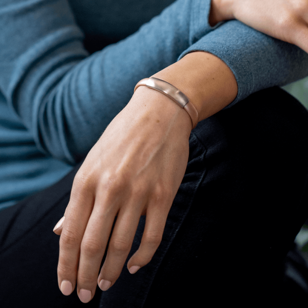 MOD Silicone Bracelet - Rose Gold Band w Brushed Silver Sleeve & Clasp For Discount - Image 2