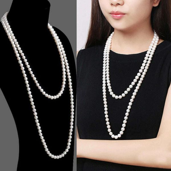 Long Cream Glass Necklace For Women Imitation Pearl Party Jewelry Fashion Accessories Multi-layer Sweater Beads Chain 2022225 Online Hot Sale - Image 4