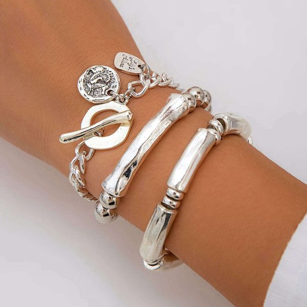Ingemark 4Pcs Set Vintage OT Buckle Coin Pendant Bracelet for Women on Hand Goth Open Charm Bangles Couple Friends Jewelry Gift Online