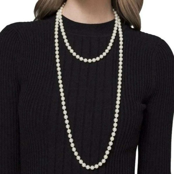 Long Cream Glass Necklace For Women Imitation Pearl Party Jewelry Fashion Accessories Multi-layer Sweater Beads Chain 2022225 Online Hot Sale - Image 2